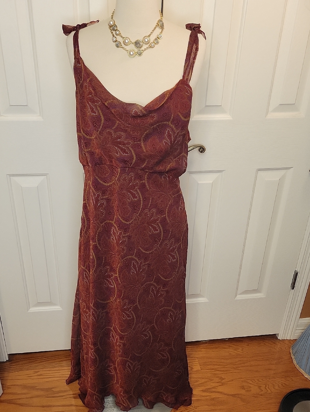 jonathan martin Rust Paisley Tie-Shoulder Maxi Dress